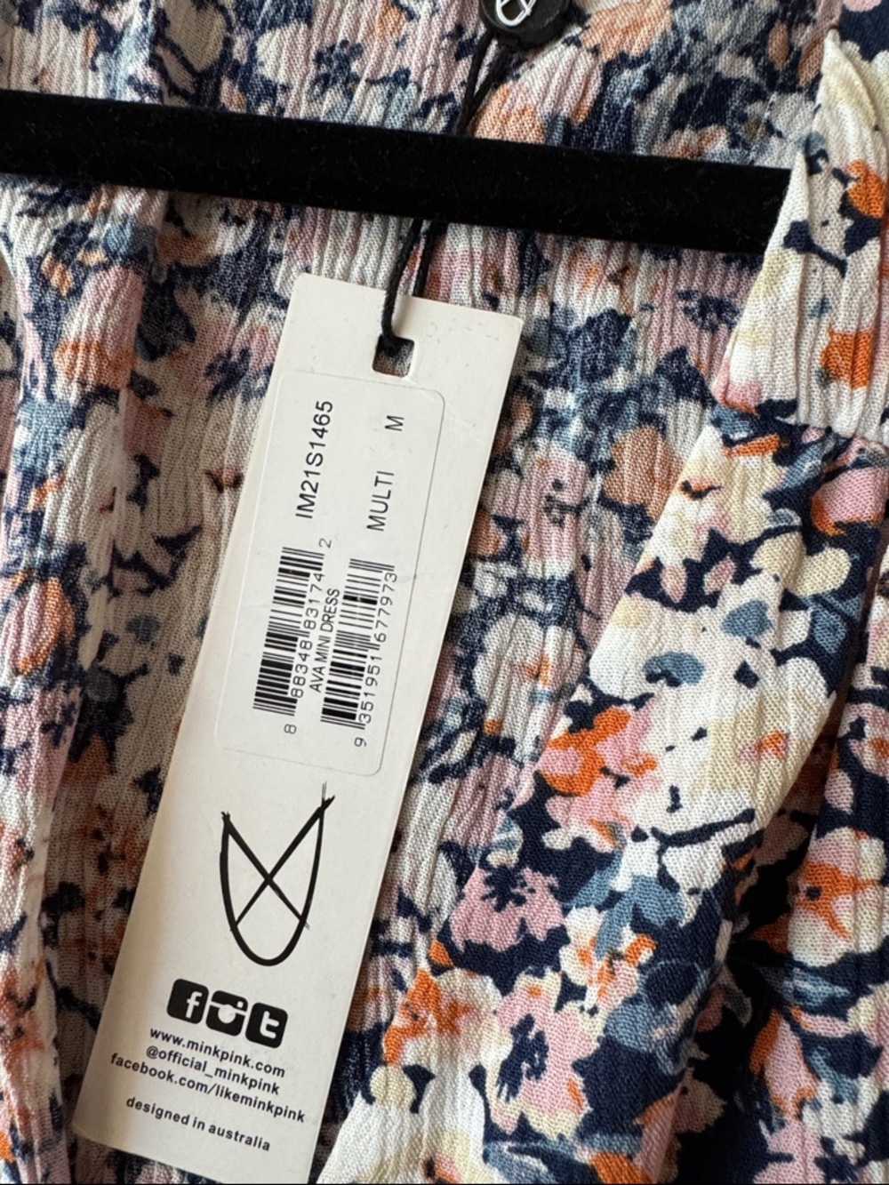 MinkPink Floral Wrap Mini Dress in Pink, Navy & Cream - Picture 3 of 3